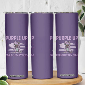 Purple Up For Military Kids Skinny Tumbler Military Child Month Dinosaur American Flag TS02 Print Your Wear