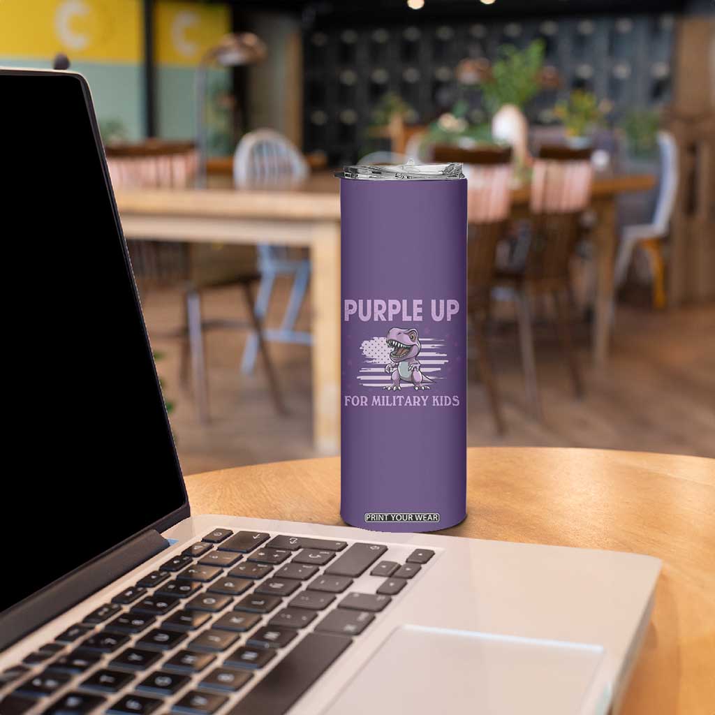 Purple Up For Military Kids Skinny Tumbler Military Child Month Dinosaur American Flag TS02 Print Your Wear