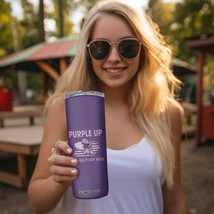 Purple Up For Military Kids Skinny Tumbler Military Child Month Dinosaur American Flag TS02 Print Your Wear