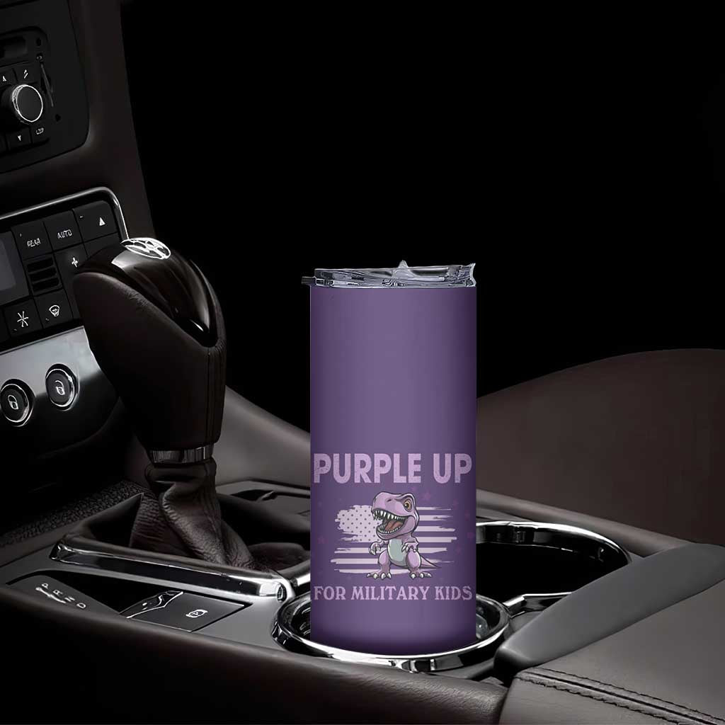 Purple Up For Military Kids Skinny Tumbler Military Child Month Dinosaur American Flag TS02 Print Your Wear