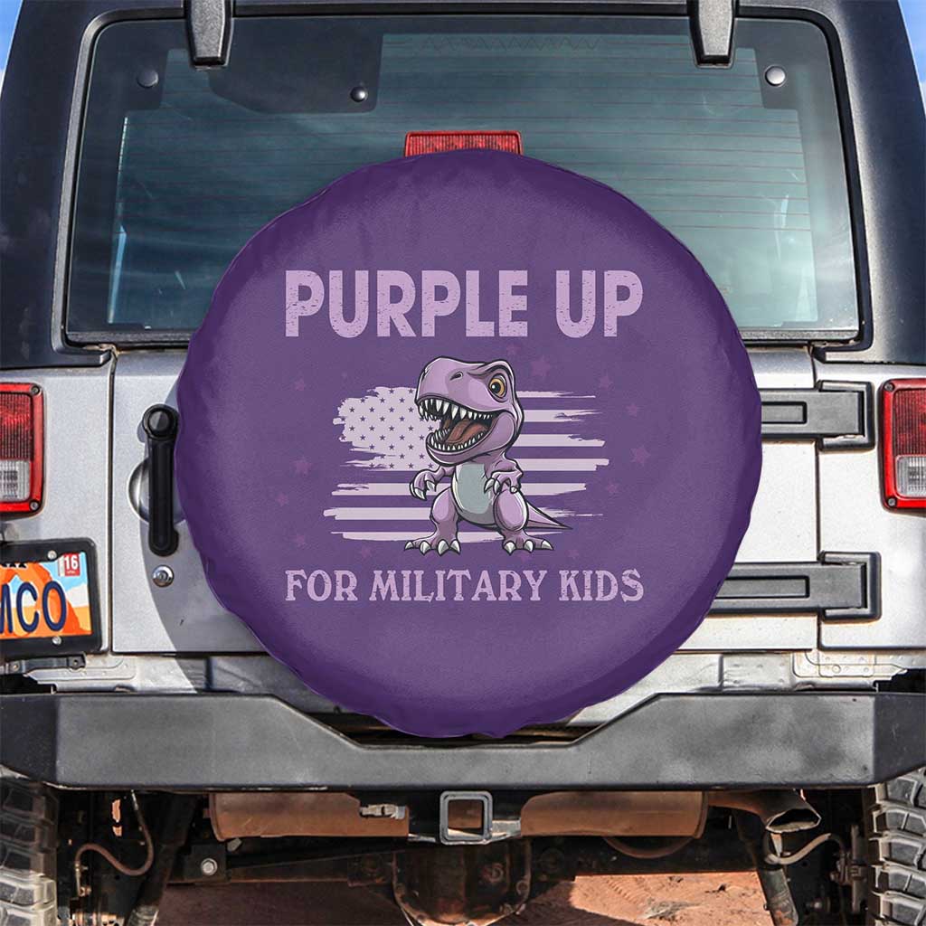 Purple Up For Military Kids Spare Tire Cover Military Child Month Dinosaur American Flag TS02 No hole Purple Print Your Wear
