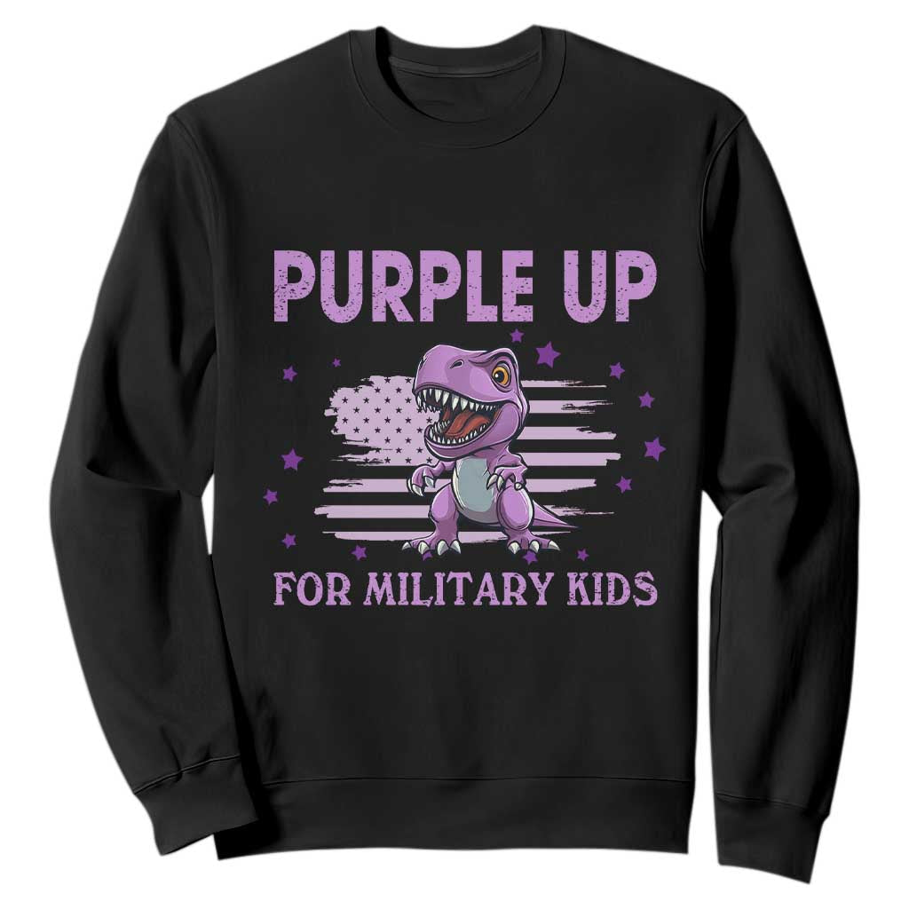 Purple Up For Military Kids Sweatshirt Military Child Month Dinosaur American Flag TS02 Black Print Your Wear