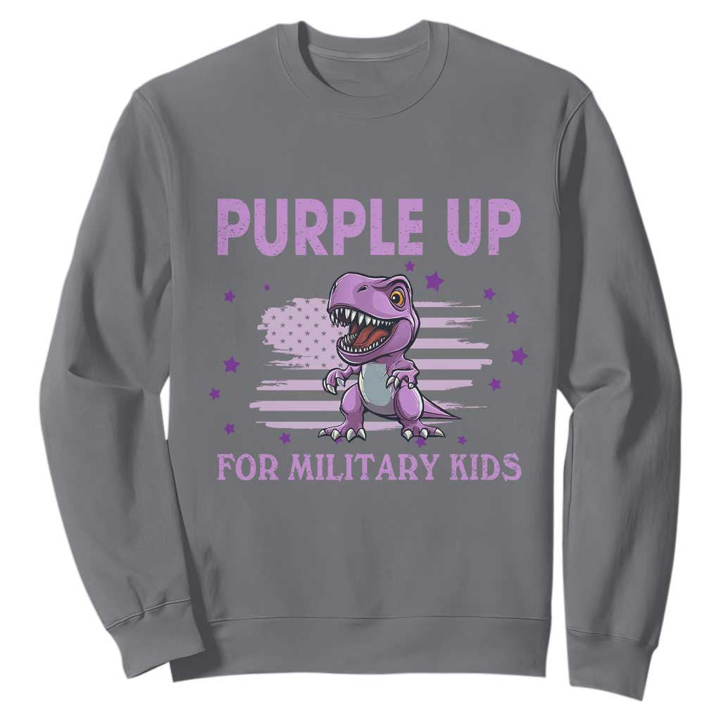 Purple Up For Military Kids Sweatshirt Military Child Month Dinosaur American Flag TS02 Charcoal Print Your Wear