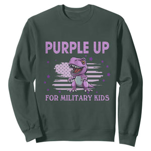 Purple Up For Military Kids Sweatshirt Military Child Month Dinosaur American Flag TS02 Dark Forest Green Print Your Wear