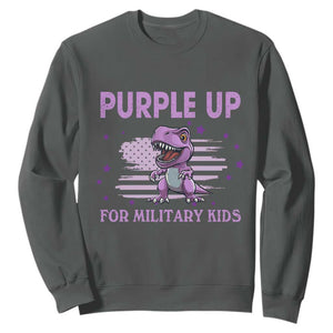 Purple Up For Military Kids Sweatshirt Military Child Month Dinosaur American Flag TS02 Dark Heather Print Your Wear