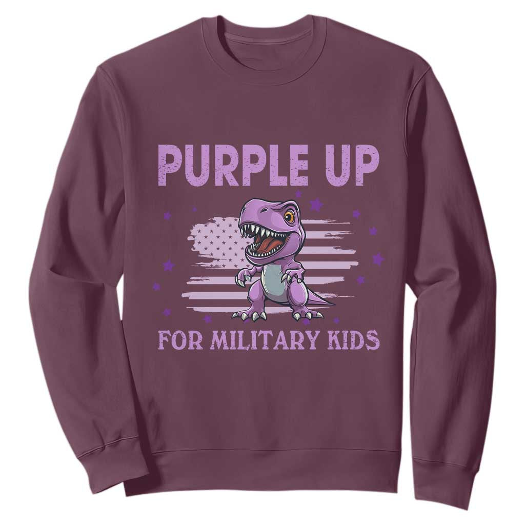 Purple Up For Military Kids Sweatshirt Military Child Month Dinosaur American Flag TS02 Maroon Print Your Wear