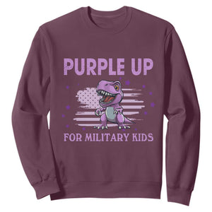 Purple Up For Military Kids Sweatshirt Military Child Month Dinosaur American Flag TS02 Maroon Print Your Wear