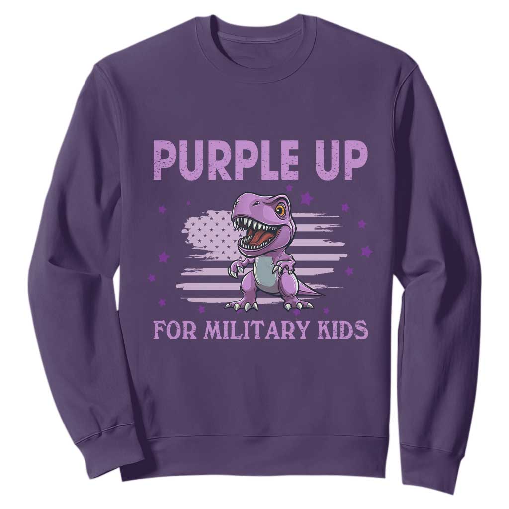 Purple Up For Military Kids Sweatshirt Military Child Month Dinosaur American Flag TS02 Purple Print Your Wear