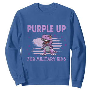 Purple Up For Military Kids Sweatshirt Military Child Month Dinosaur American Flag TS02 Royal Blue Print Your Wear