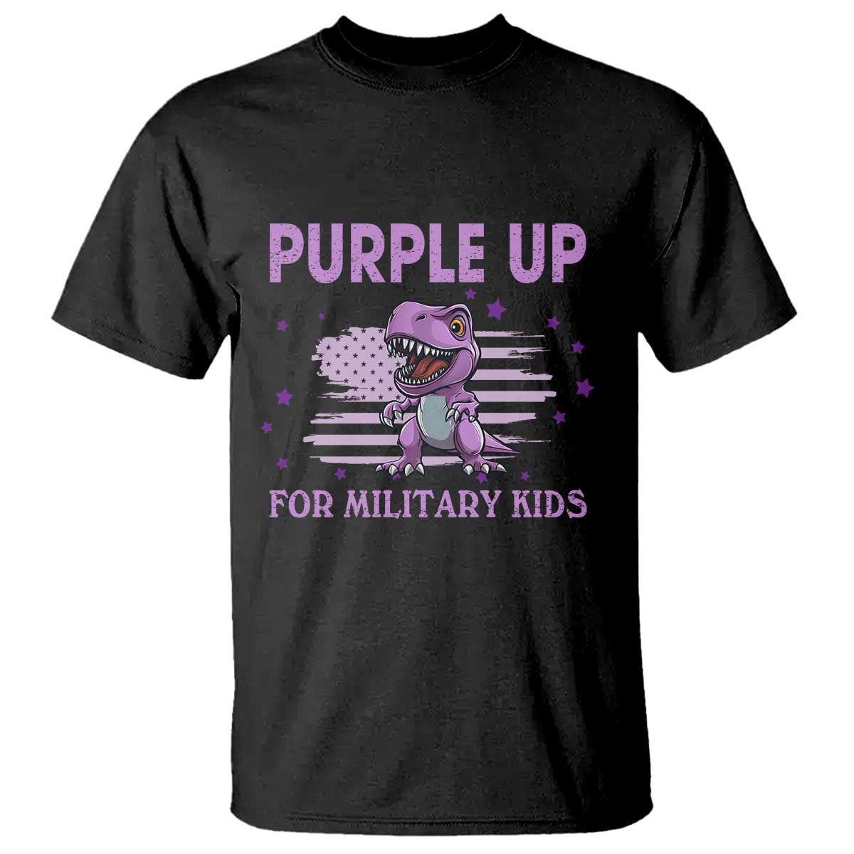 Purple Up For Military Kids T Shirt Military Child Month Dinosaur American Flag TS02 Black Print Your Wear