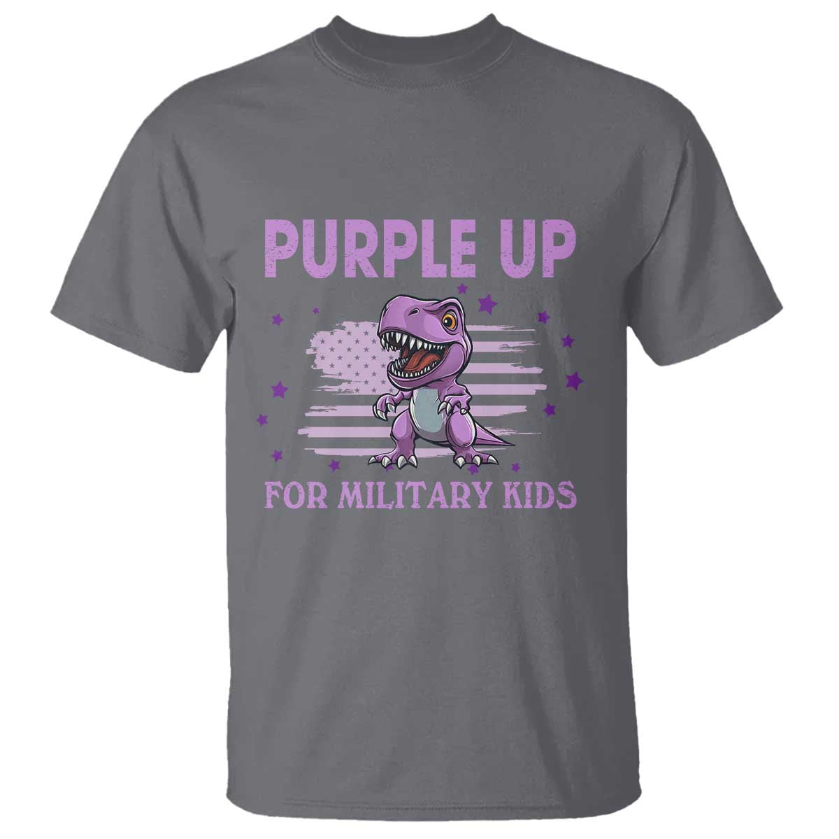 Purple Up For Military Kids T Shirt Military Child Month Dinosaur American Flag TS02 Charcoal Print Your Wear