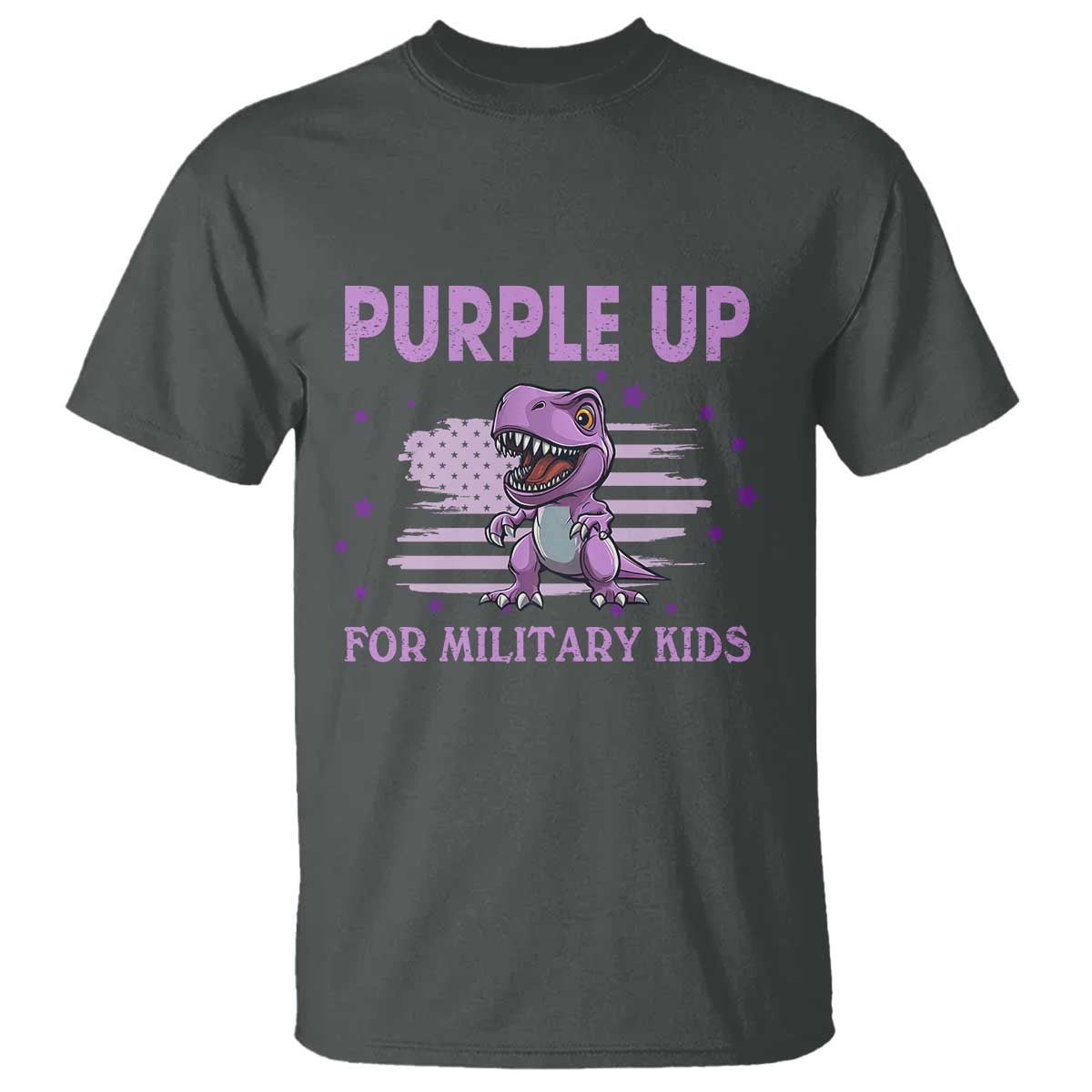 Purple Up For Military Kids T Shirt Military Child Month Dinosaur American Flag TS02 Dark Heather Print Your Wear
