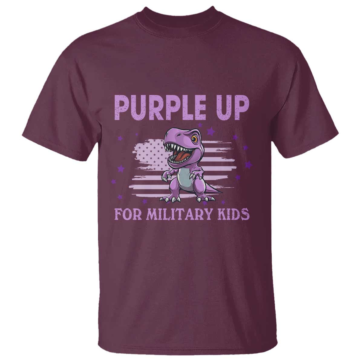 Purple Up For Military Kids T Shirt Military Child Month Dinosaur American Flag TS02 Maroon Print Your Wear