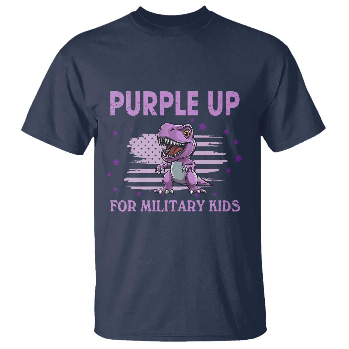 Purple Up For Military Kids T Shirt Military Child Month Dinosaur American Flag TS02 Navy Print Your Wear