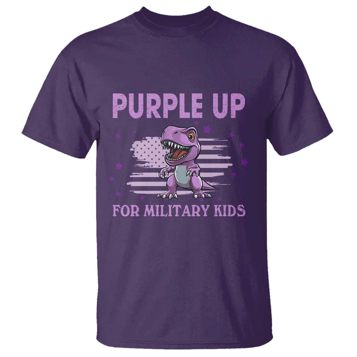 Purple Up For Military Kids T Shirt Military Child Month Dinosaur American Flag TS02 Purple Print Your Wear
