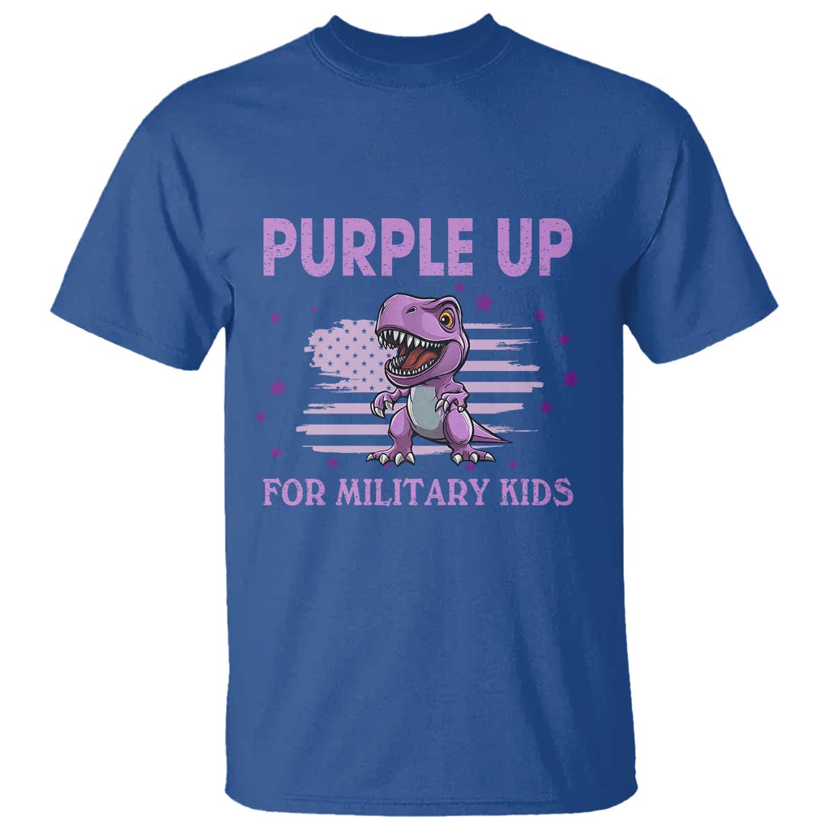Purple Up For Military Kids T Shirt Military Child Month Dinosaur American Flag TS02 Royal Blue Print Your Wear