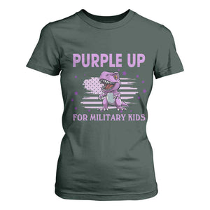Purple Up For Military Kids T Shirt For Women Military Child Month Dinosaur American Flag TS02 Dark Forest Green Print Your Wear