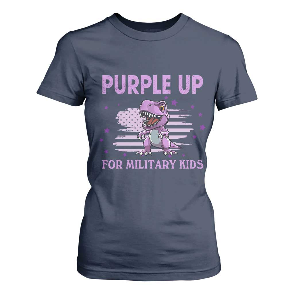 Purple Up For Military Kids T Shirt For Women Military Child Month Dinosaur American Flag TS02 Navy Print Your Wear