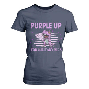 Purple Up For Military Kids T Shirt For Women Military Child Month Dinosaur American Flag TS02 Navy Print Your Wear