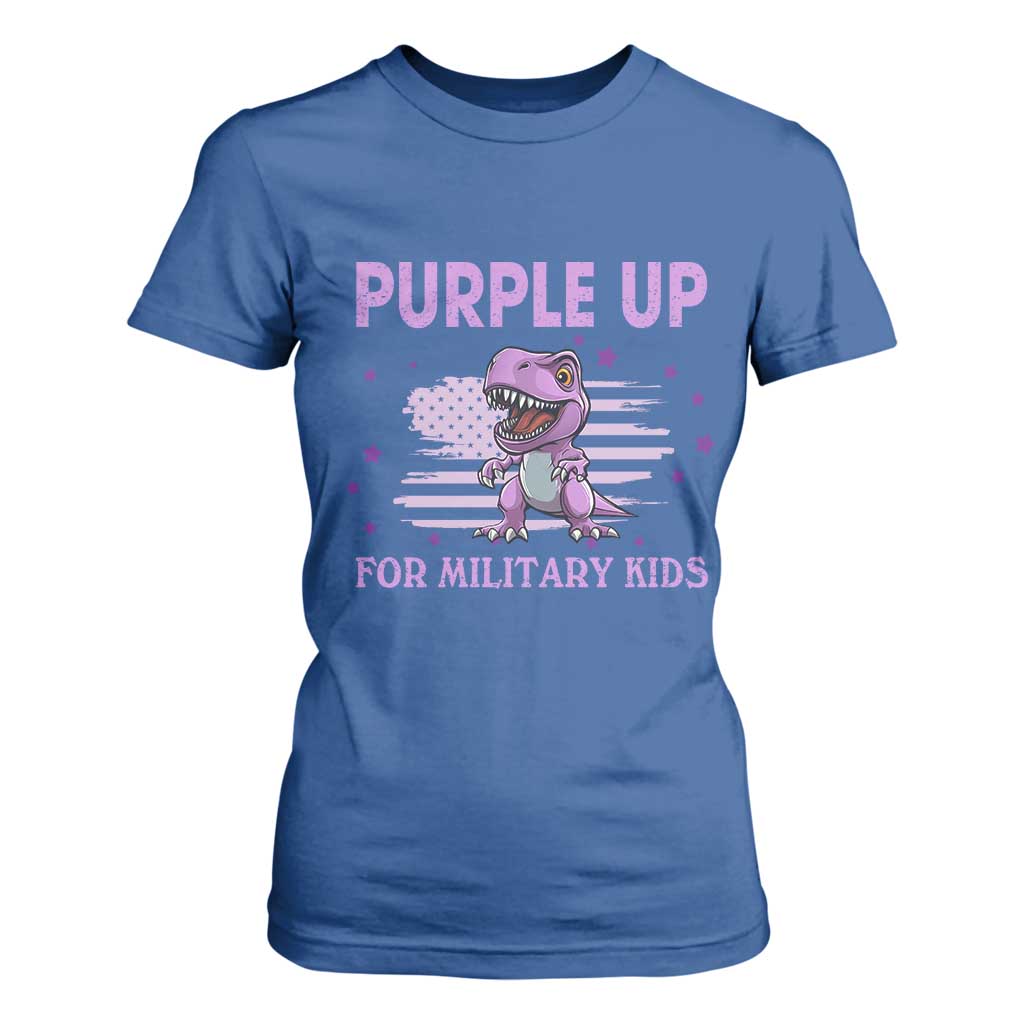 Purple Up For Military Kids T Shirt For Women Military Child Month Dinosaur American Flag TS02 Royal Blue Print Your Wear