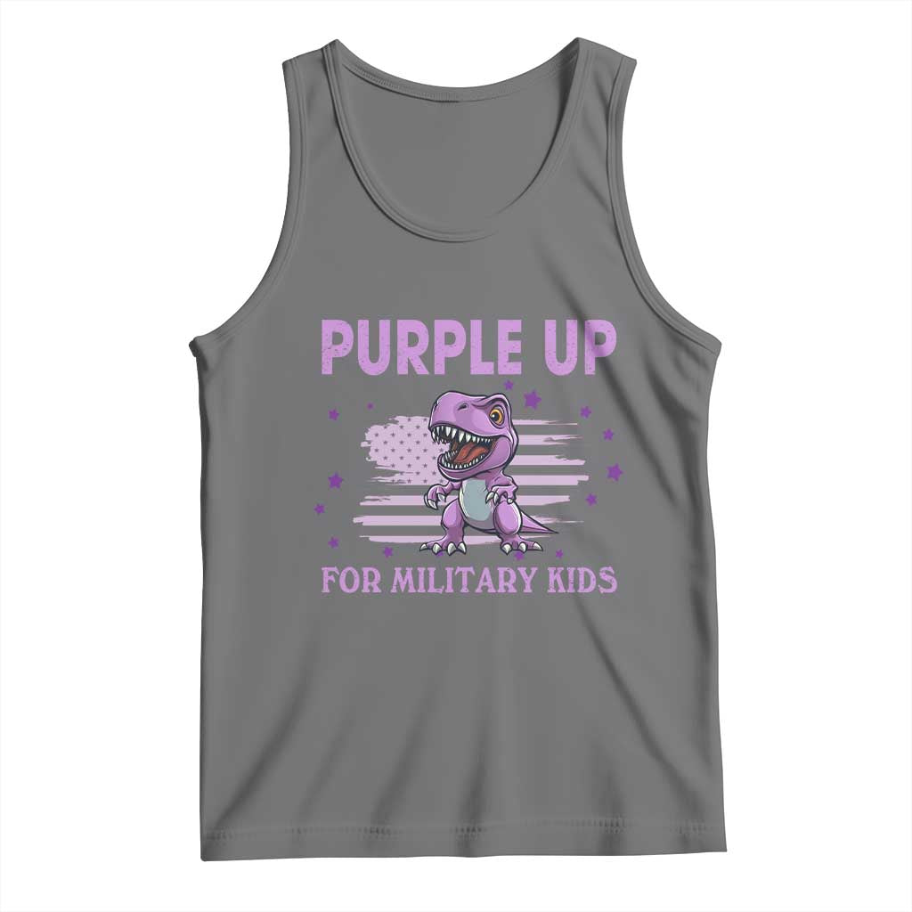 Purple Up For Military Kids Tank Top Military Child Month Dinosaur American Flag TS02 Black Heather Print Your Wear