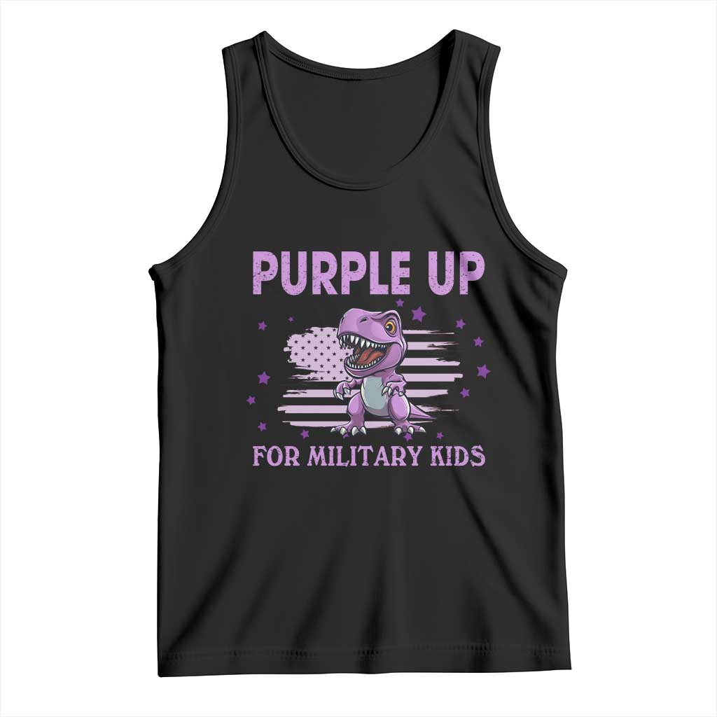 Purple Up For Military Kids Tank Top Military Child Month Dinosaur American Flag TS02 Black Print Your Wear