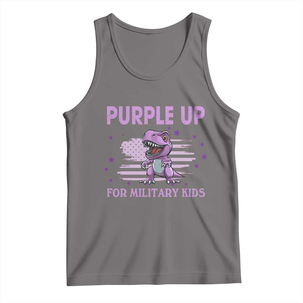 Purple Up For Military Kids Tank Top Military Child Month Dinosaur American Flag TS02 Deep Heather Print Your Wear