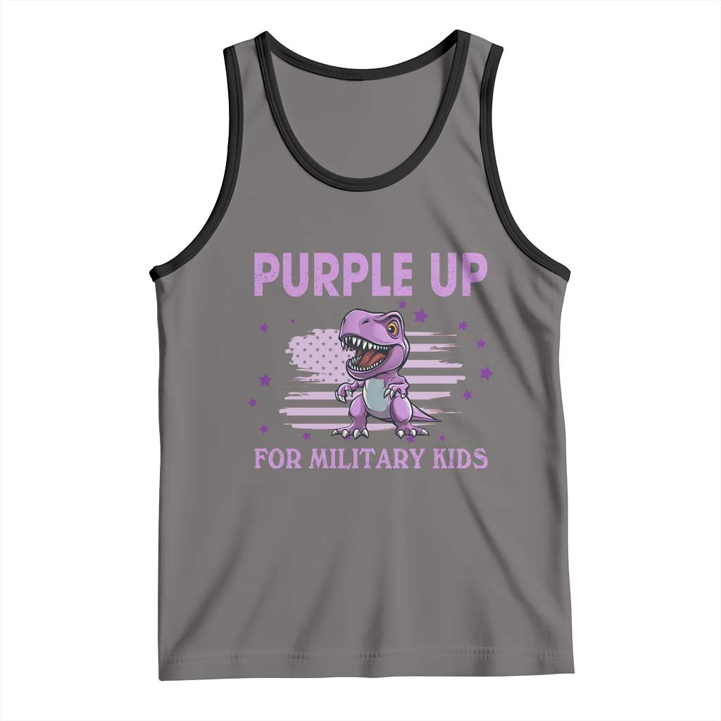 Purple Up For Military Kids Tank Top Military Child Month Dinosaur American Flag TS02 Deep Heather Black Print Your Wear