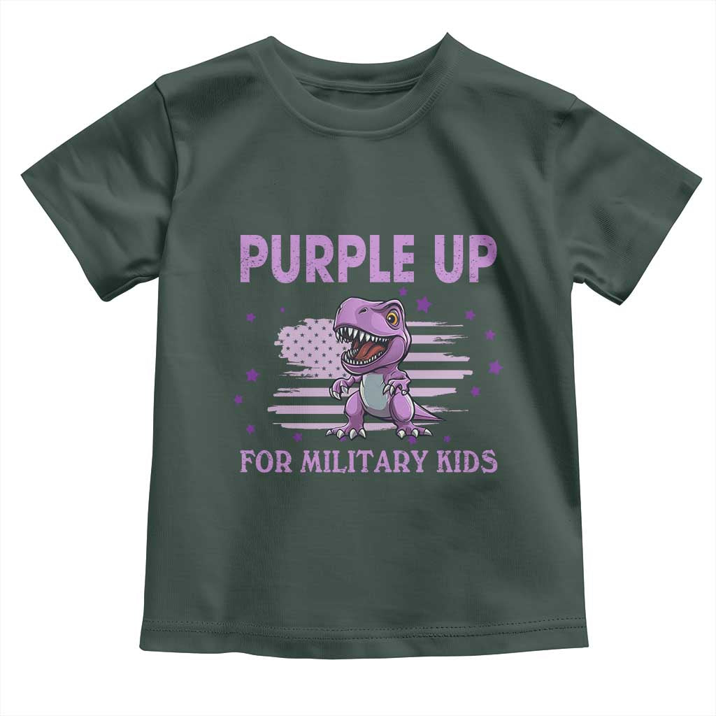 Purple Up For Military Kids Toddler T Shirt Military Child Month Dinosaur American Flag TS02 Dark Forest Green Print Your Wear