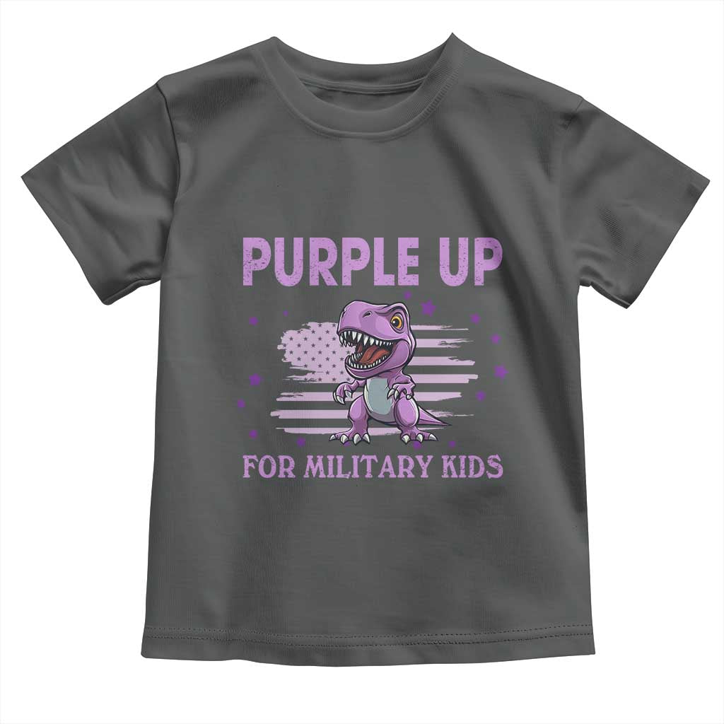 Purple Up For Military Kids Toddler T Shirt Military Child Month Dinosaur American Flag TS02 Dark Heather Print Your Wear