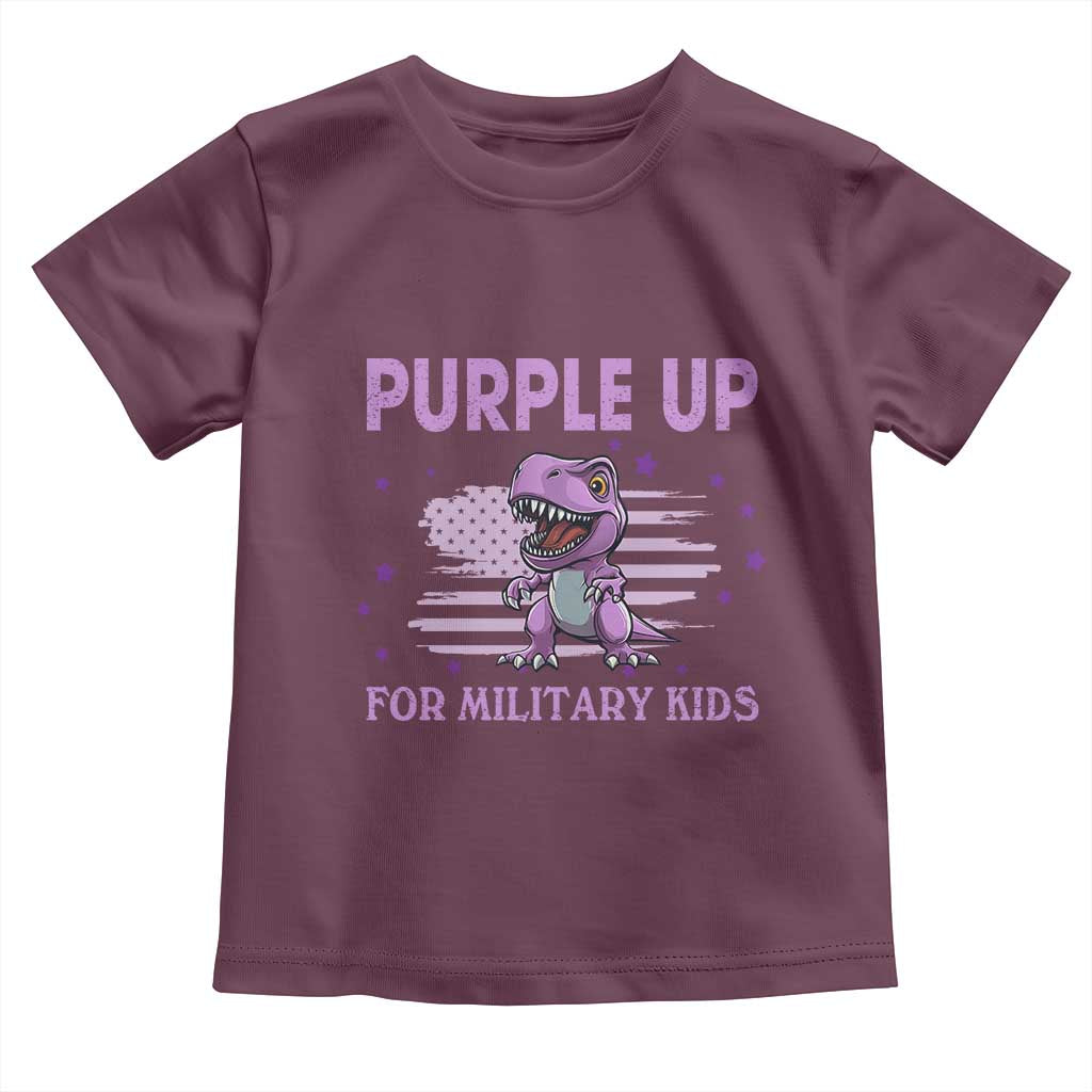 Purple Up For Military Kids Toddler T Shirt Military Child Month Dinosaur American Flag TS02 Maroon Print Your Wear