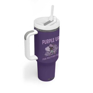 Purple Up For Military Kids Tumbler With Handle Military Child Month Dinosaur American Flag TS02 Print Your Wear