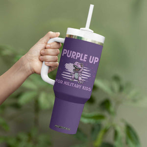 Purple Up For Military Kids Tumbler With Handle Military Child Month Dinosaur American Flag TS02 Print Your Wear