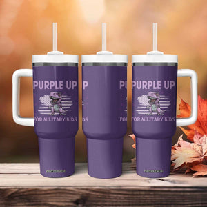 Purple Up For Military Kids Tumbler With Handle Military Child Month Dinosaur American Flag TS02 Print Your Wear