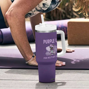 Purple Up For Military Kids Tumbler With Handle Military Child Month Dinosaur American Flag TS02 Print Your Wear