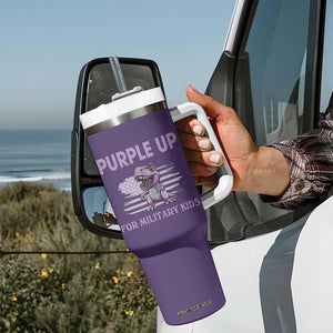 Purple Up For Military Kids Tumbler With Handle Military Child Month Dinosaur American Flag TS02 Print Your Wear