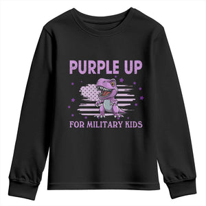 Purple Up For Military Kids Youth Sweatshirt Military Child Month Dinosaur American Flag TS02 Black Print Your Wear