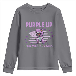 Purple Up For Military Kids Youth Sweatshirt Military Child Month Dinosaur American Flag TS02 Charcoal Print Your Wear