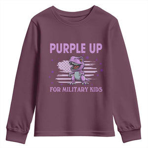 Purple Up For Military Kids Youth Sweatshirt Military Child Month Dinosaur American Flag TS02 Maroon Print Your Wear