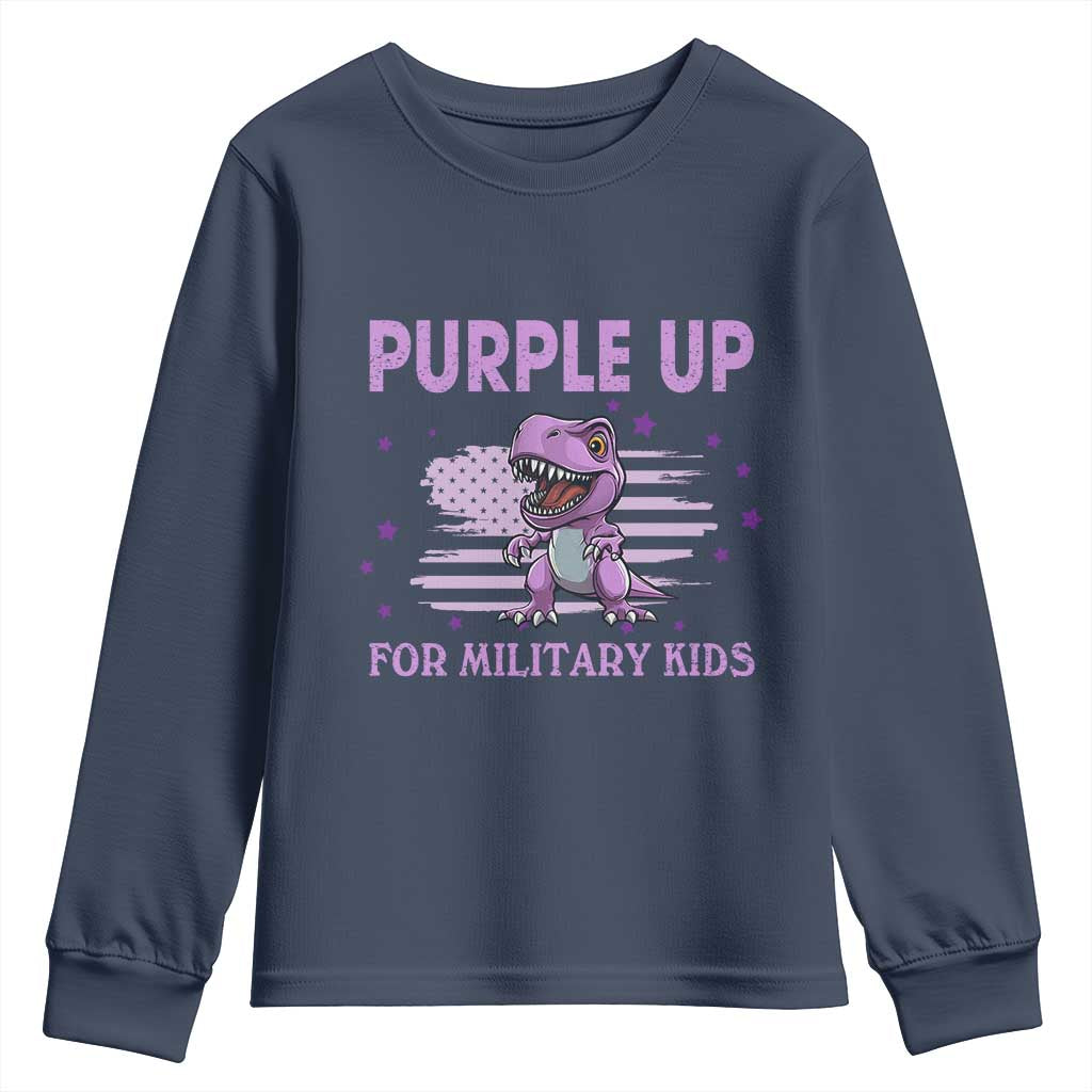 Purple Up For Military Kids Youth Sweatshirt Military Child Month Dinosaur American Flag TS02 Navy Print Your Wear