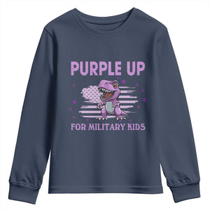 Purple Up For Military Kids Youth Sweatshirt Military Child Month Dinosaur American Flag TS02 Navy Print Your Wear