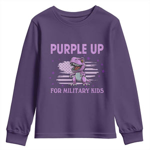 Purple Up For Military Kids Youth Sweatshirt Military Child Month Dinosaur American Flag TS02 Purple Print Your Wear