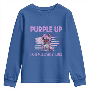 Purple Up For Military Kids Youth Sweatshirt Military Child Month Dinosaur American Flag TS02 Royal Blue Print Your Wear