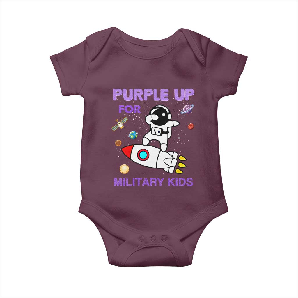 Purple Up For Military Kids Baby Onesie Military Child Month Astronaut Outer Space TS02 Maroon Print Your Wear