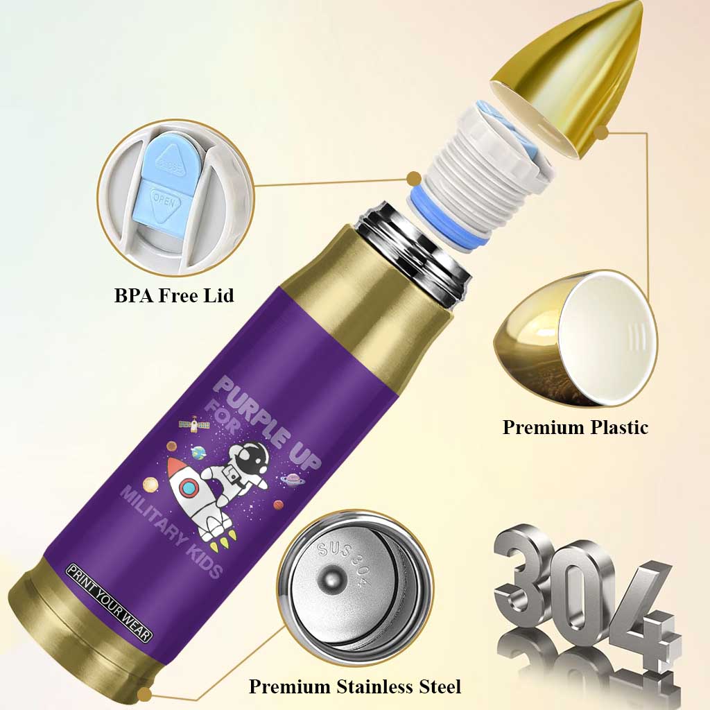 Purple Up For Military Kids Bullet Tumbler Military Child Month Astronaut Outer Space TS02 Print Your Wear