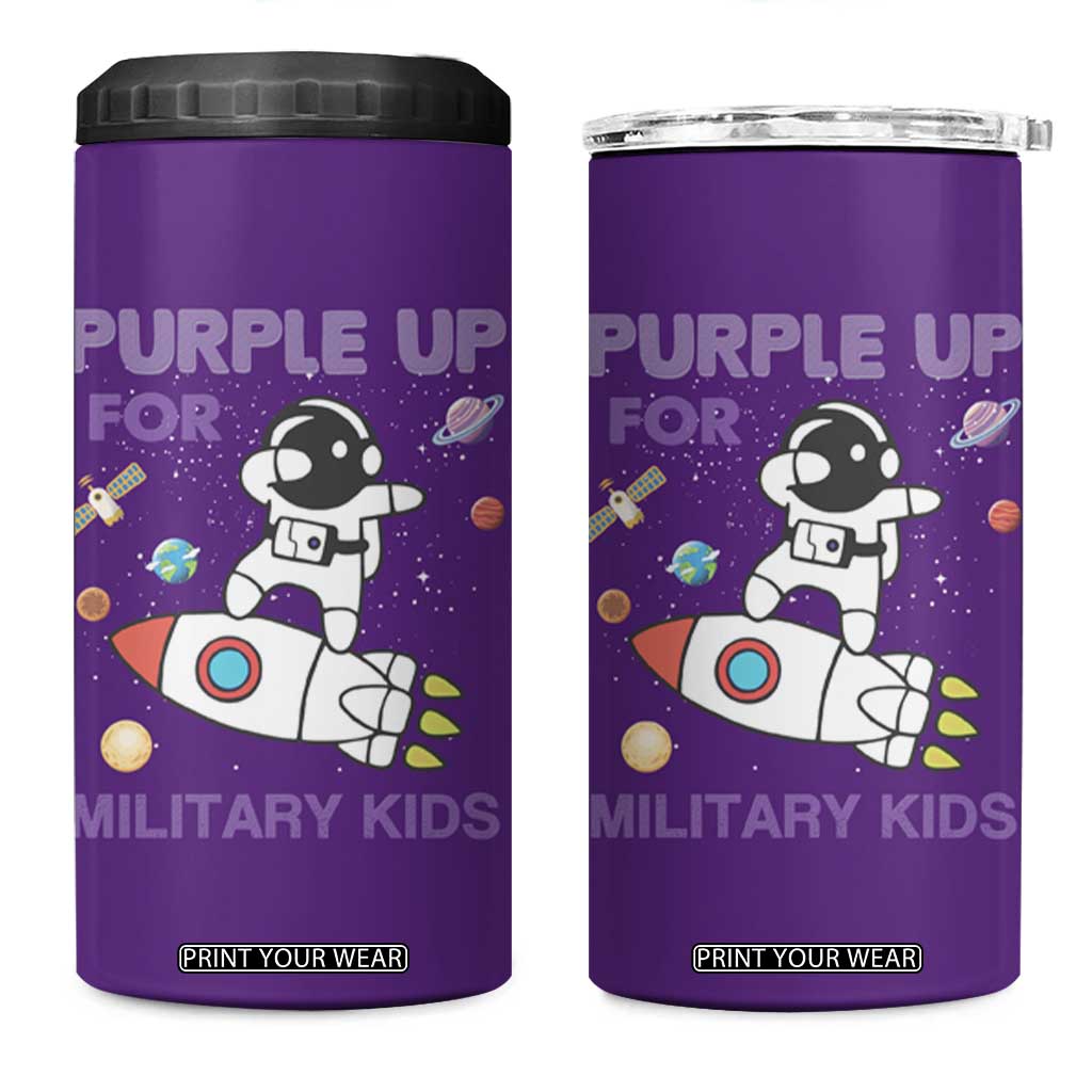 Purple Up For Military Kids 4 in 1 Can Cooler Tumbler Military Child Month Astronaut Outer Space TS02 One Size: 16 oz Purple Print Your Wear