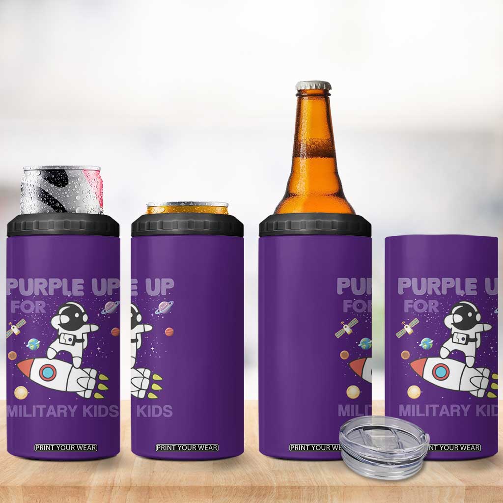 Purple Up For Military Kids 4 in 1 Can Cooler Tumbler Military Child Month Astronaut Outer Space TS02 Print Your Wear