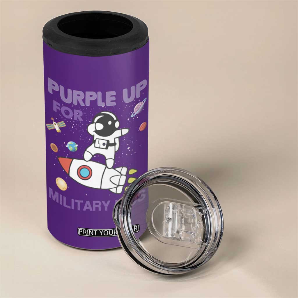 Purple Up For Military Kids 4 in 1 Can Cooler Tumbler Military Child Month Astronaut Outer Space TS02 Print Your Wear