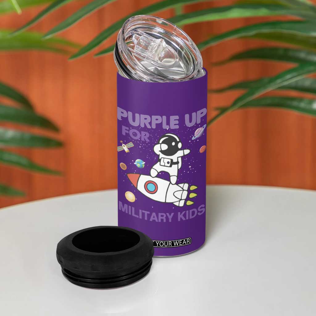 Purple Up For Military Kids 4 in 1 Can Cooler Tumbler Military Child Month Astronaut Outer Space TS02 Print Your Wear