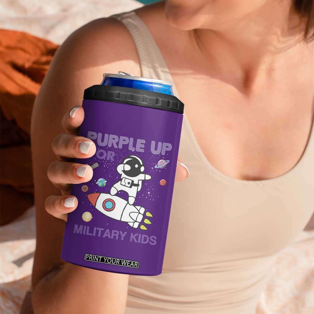 Purple Up For Military Kids 4 in 1 Can Cooler Tumbler Military Child Month Astronaut Outer Space TS02 Print Your Wear